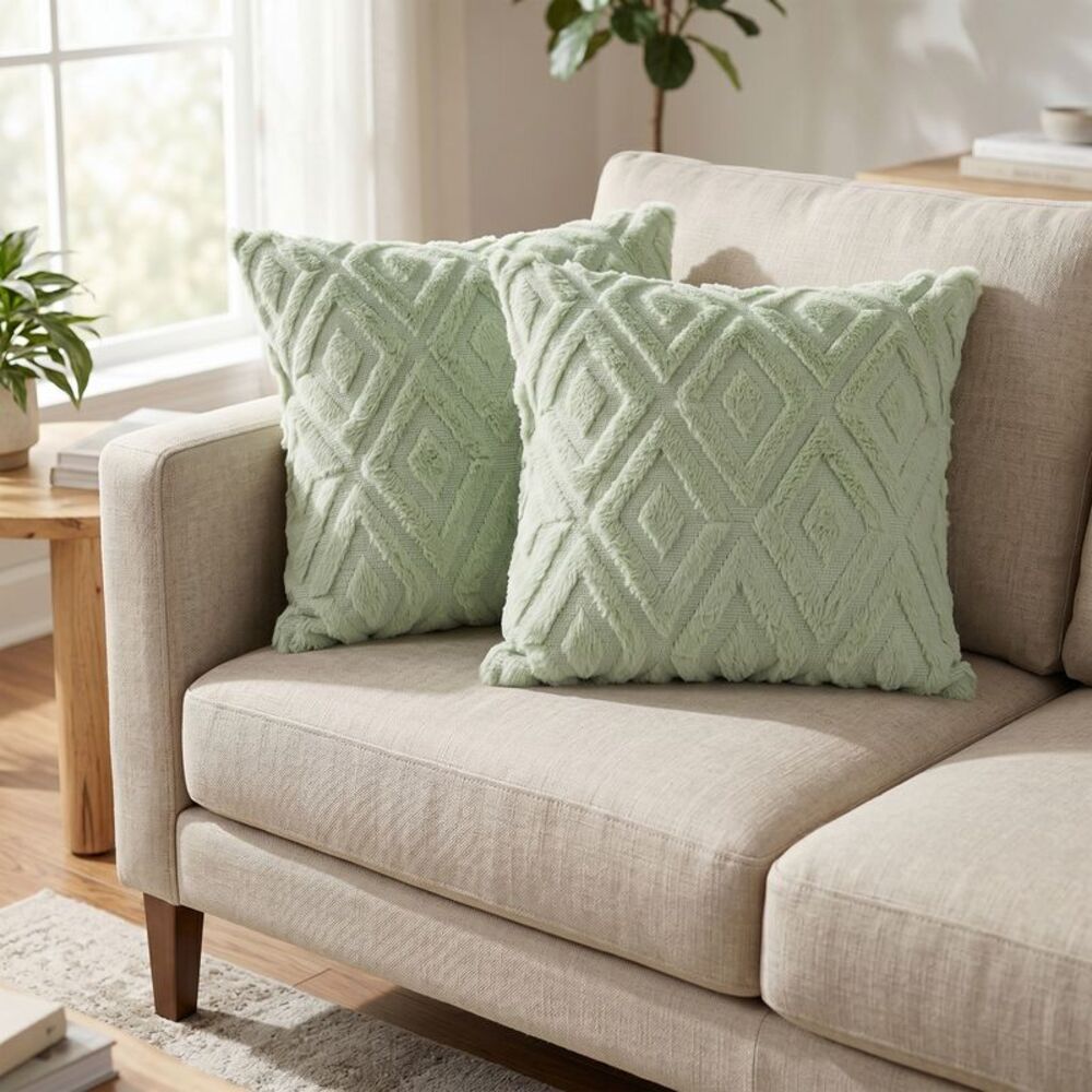 2pcs Plush Throw Pillow Covers Solid Sofa Pillow Covers 16 x 16 Inch Green-1